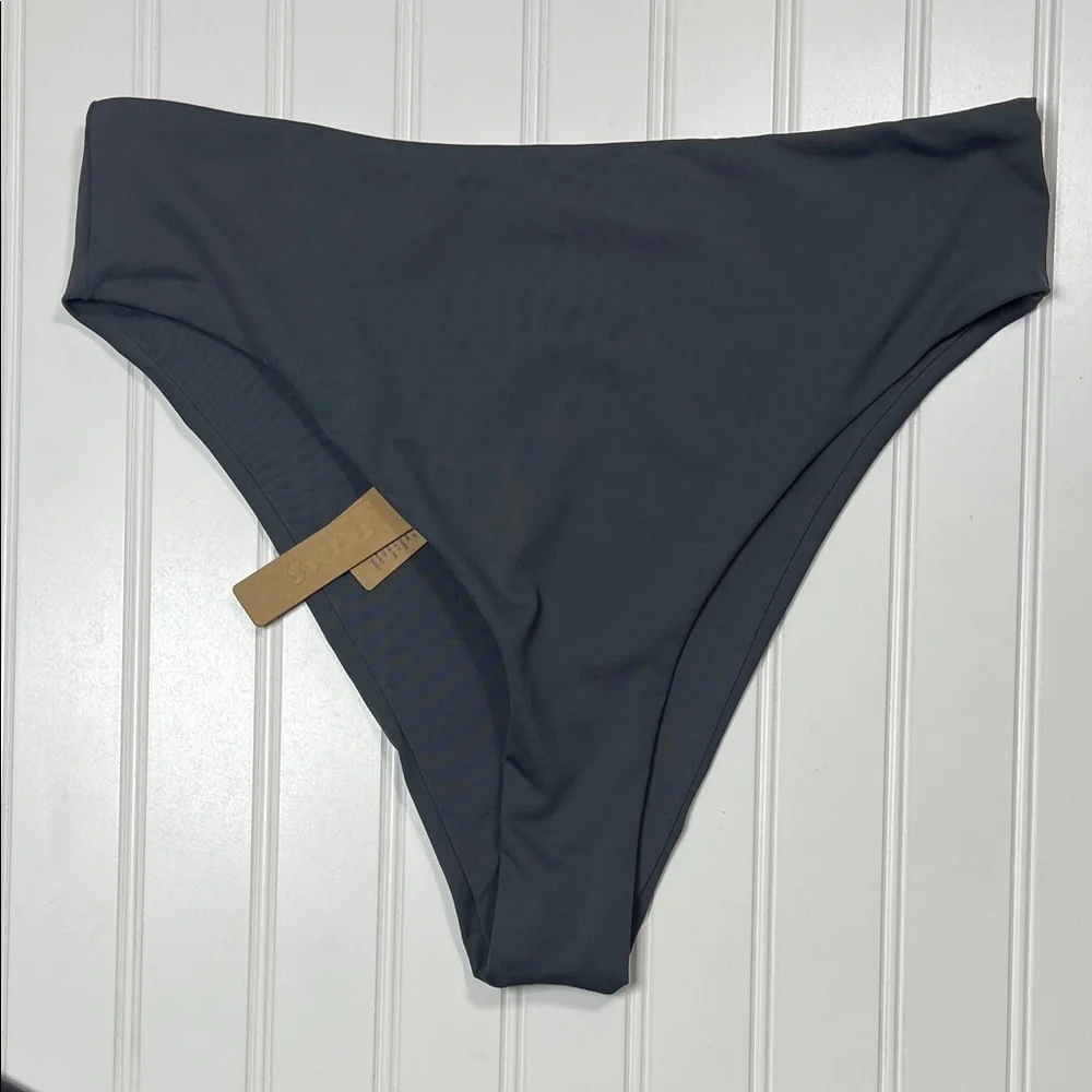 SKIMS Recycled Swim Mid Waist Bikini Bottoms color Gunmetal sz L NWT